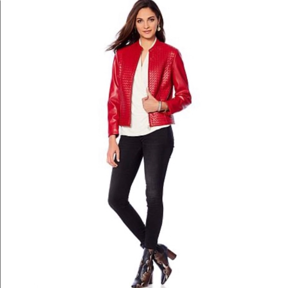 Colleen Lopez Faux Leather Woven Jacket - Picture 2 of 14